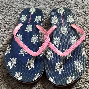 Navy Flip Flops with Pink Straps